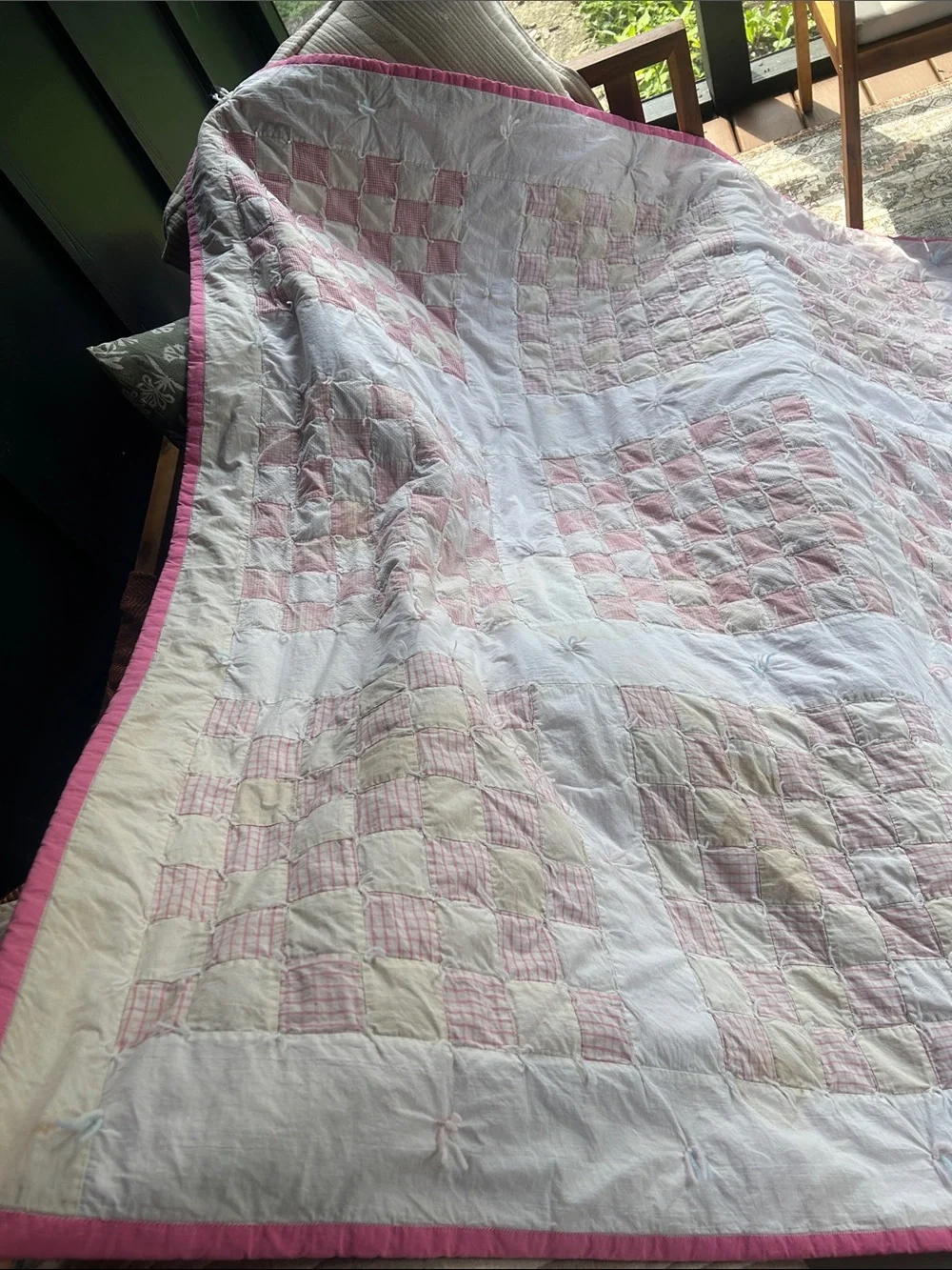 Vintage Quilt Handmade Pink and White Patchwork Quilt - Classic Twin Bedding